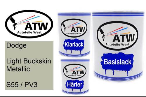 Dodge, Light Buckskin Metallic, S55 / PV3: 1L Lackdose + 1L Klarlack + 500ml Härter - Set, von ATW Autoteile West.